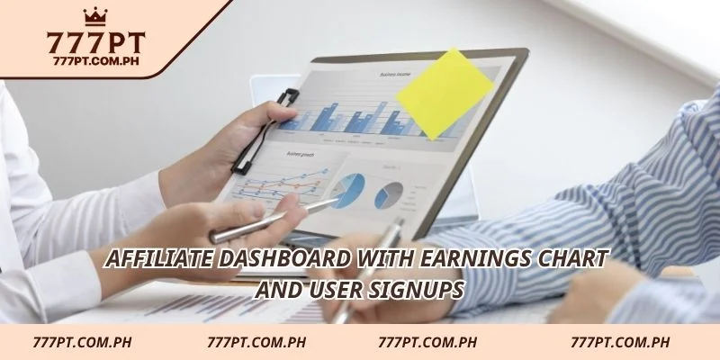 Affiliate dashboard with earnings chart and user signups