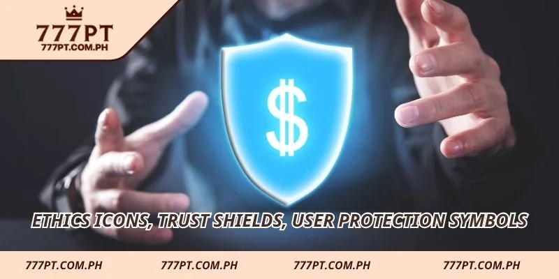 Ethics icons, trust shields, user protection symbols