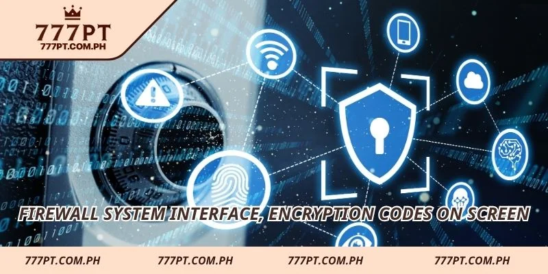 Firewall system interface, encryption codes on screen