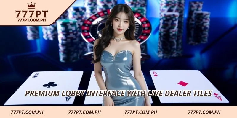 Premium lobby interface with live dealer tiles