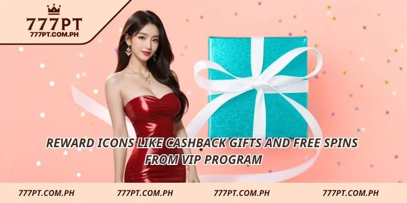 Reward icons like cashback gifts and free spins from VIP program