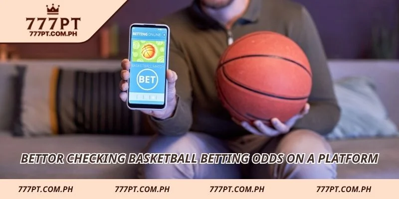 Bettor checking basketball betting odds on a platform