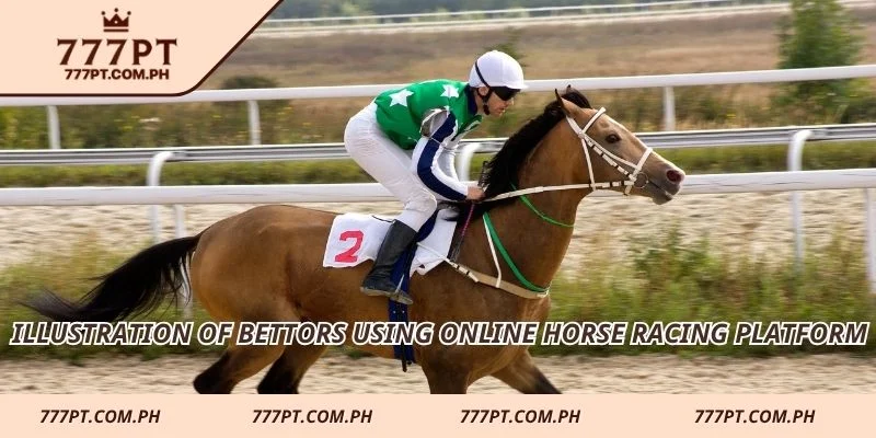 Illustration of bettors using online horse racing platform