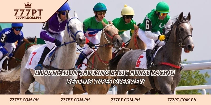 Illustration showing basic horse racing betting types overview