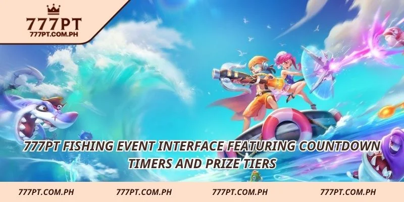 777PT Fishing event interface featuring countdown timers and prize tiers