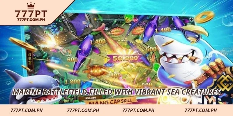 Marine battlefield filled with vibrant sea creatures