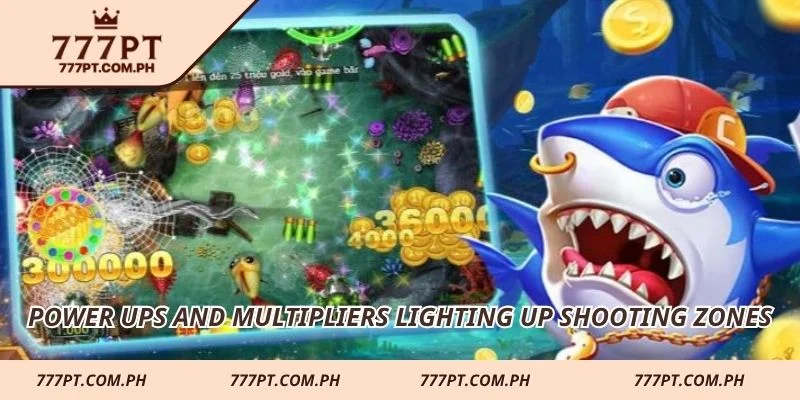 Power ups and multipliers lighting up shooting zones