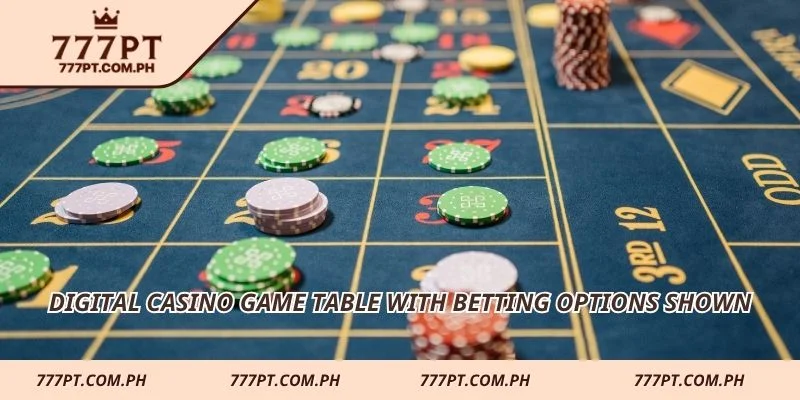 Digital casino game table with betting options shown